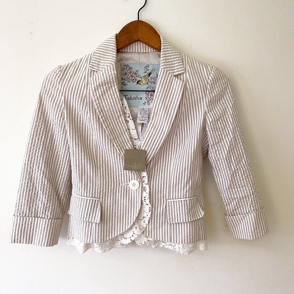 NWT Anthropologie Tabitha Seersucker Lace Jacket, Size 0 - Picture 2 of 6